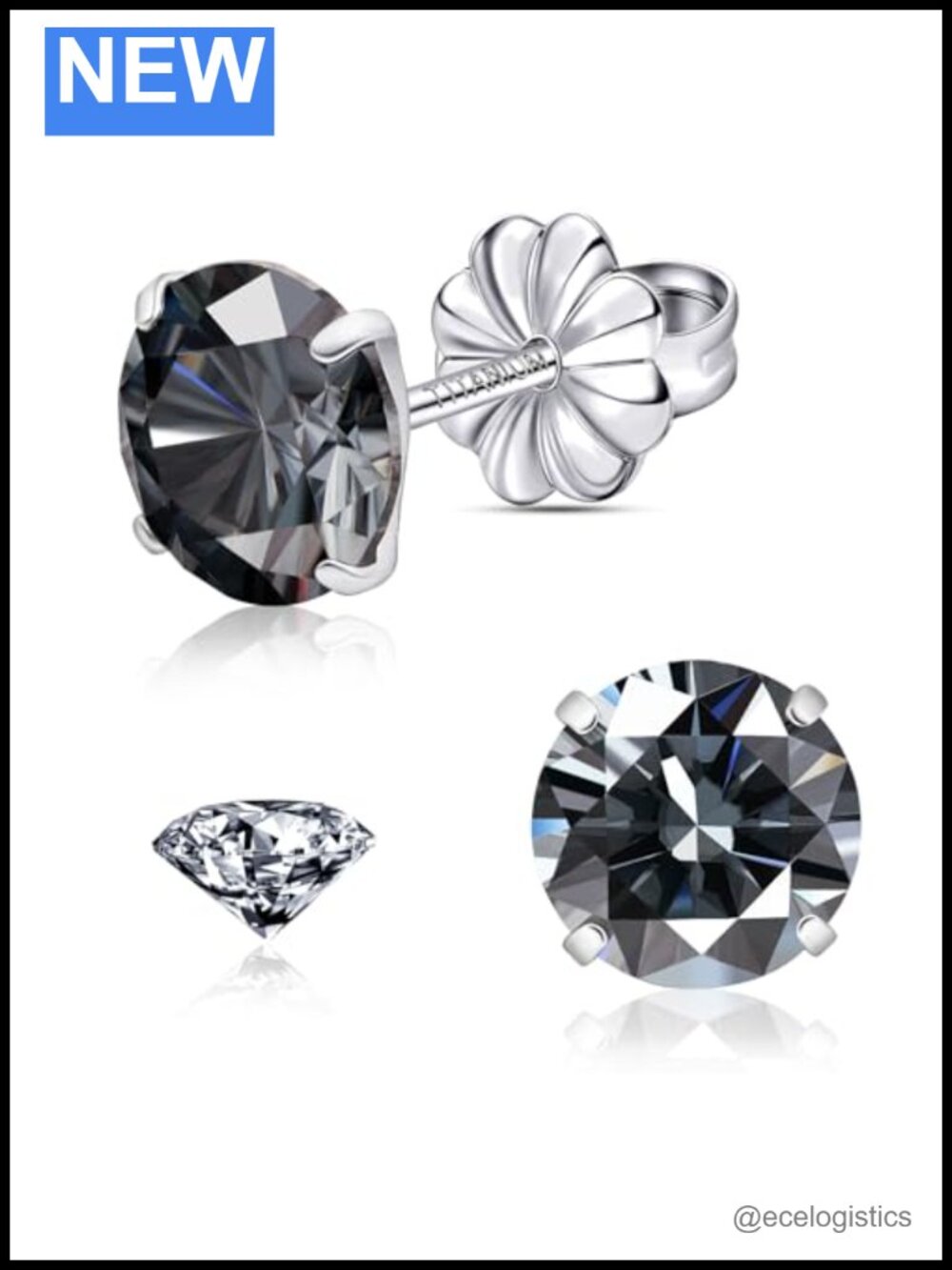 Titanium Moissanite Stud Earrings Hypoallergenic 3.0CT